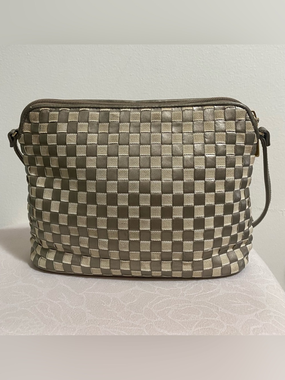 Ganson Woven Metallic Crossbody Bag in Gold